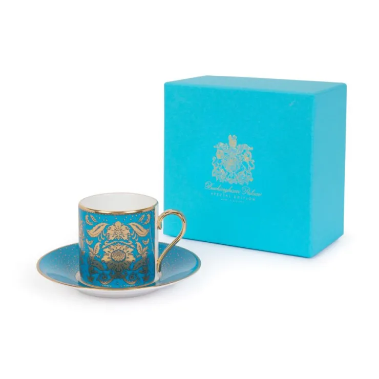 Acanthus Turquoise Coffee Cup And Saucer*Royal Collection Shop Best